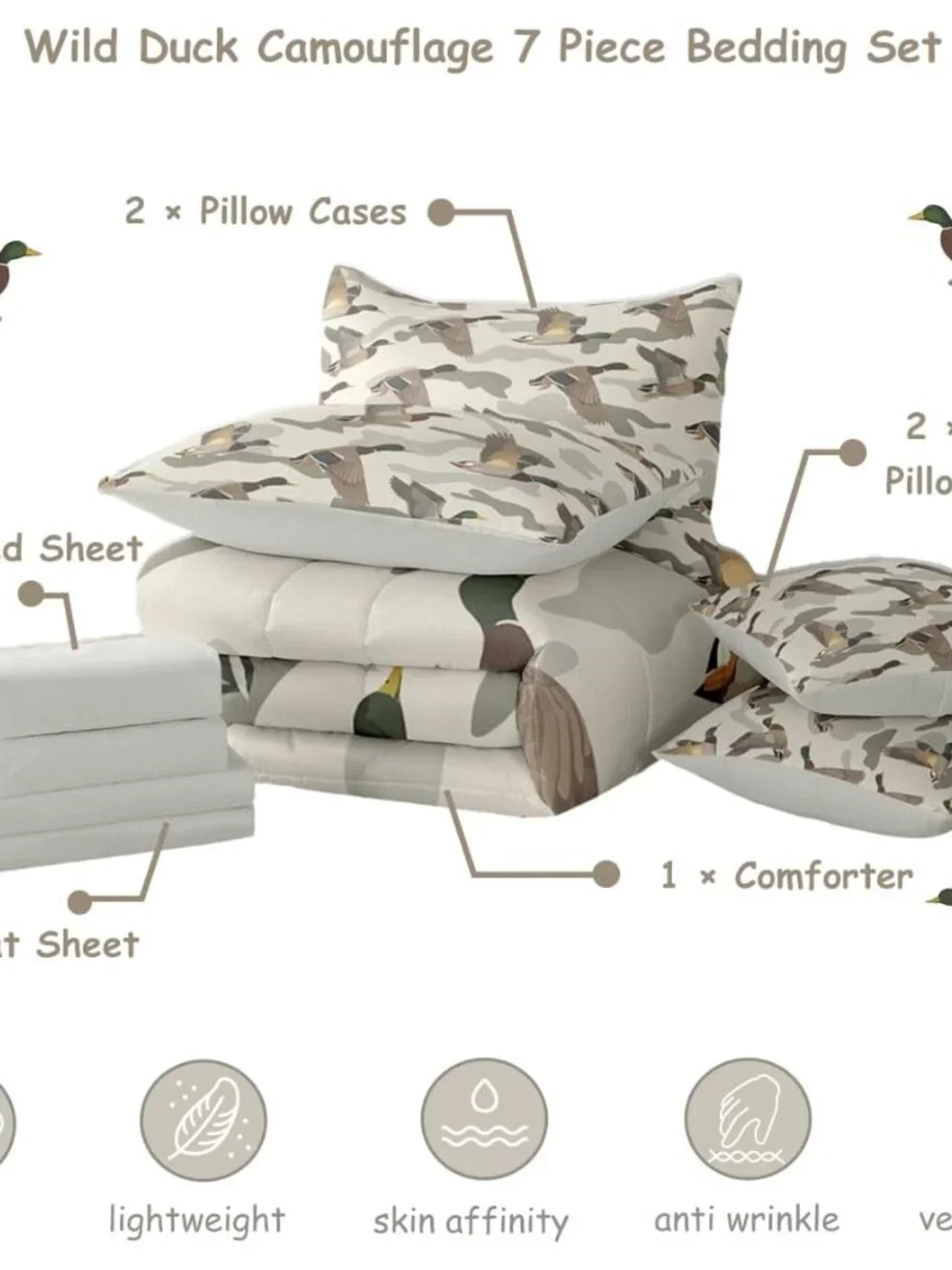 Wild Duck Camouflage Comforter Set Twin Size Kids Girls